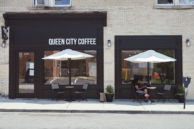 Queen City Coffee Roasters Plainfield storefront with outdoor seating